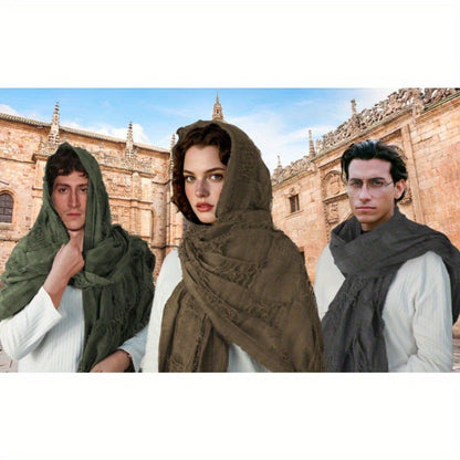 Costume Accessories - Medieval Hooded Cape Scarf with Viking Brooch Unisex Renaissance Cloak Y2K - product detail view 17