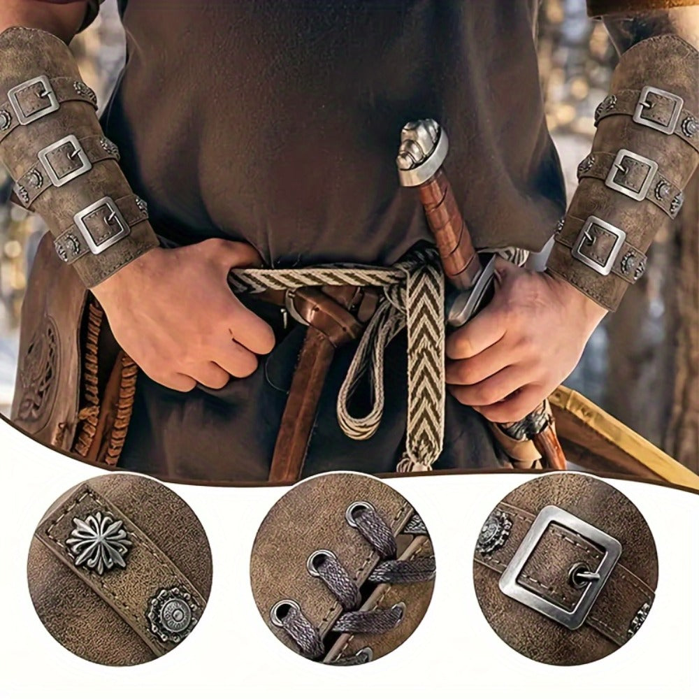Costume Accessories - Medieval Knight Wrist Guards Handcrafted Cosplay Armor Bracers Halloween - product detail view 5