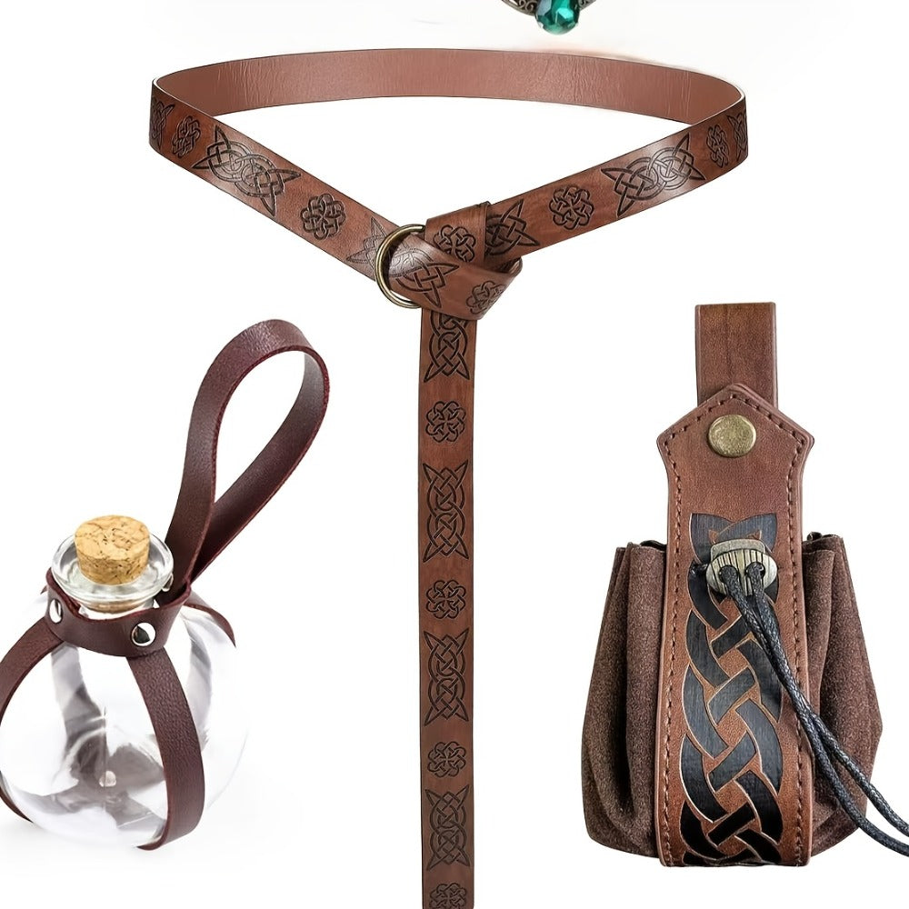 Costume Accessories - Renaissance Fairy Set 4 Pcs for Women | Medieval Elf Crown Headband Belt - product detail view 3
