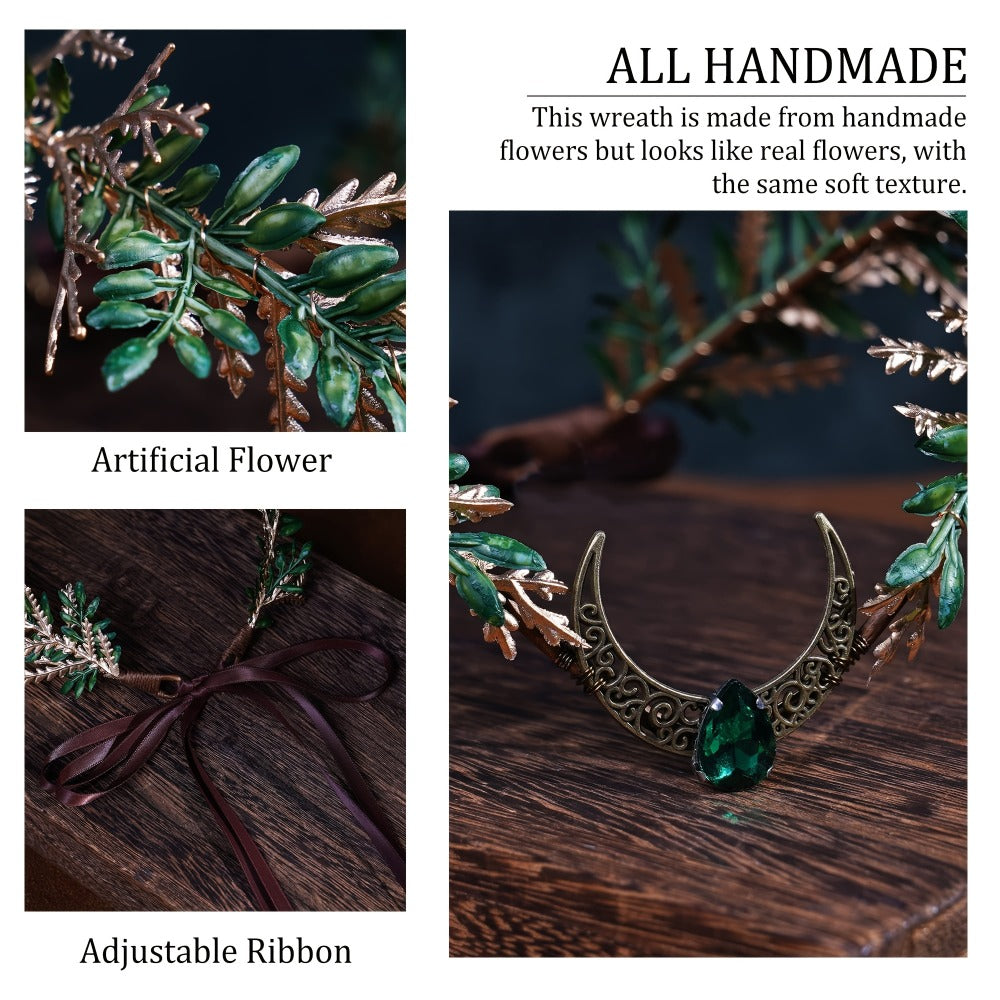 Costume Accessories - Renaissance Fairy Set 4 Pcs for Women | Medieval Elf Crown Headband Belt - product detail view 6