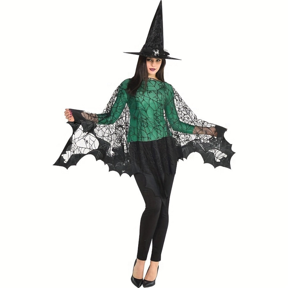 Costume Accessory - Halloween Cloak Women Black Spider Web Bat Shawl Cape Magic Witch Wrap - main product view