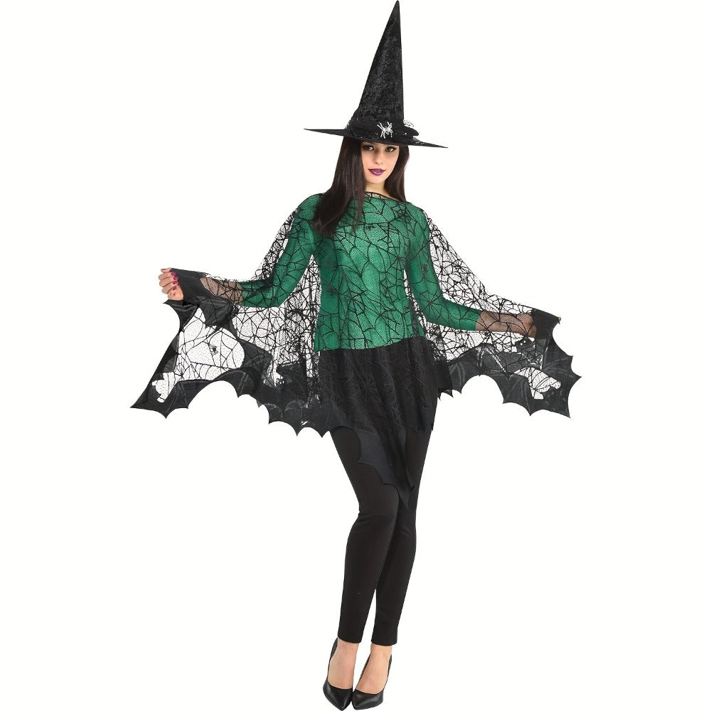 Costume Accessory - Halloween Cloak Women Black Spider Web Bat Shawl Cape Magic Witch Wrap - product detail view 3
