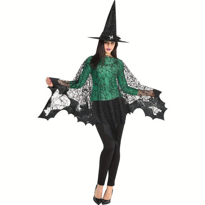 Costume Accessory - Halloween Cloak Women Black Spider Web Bat Shawl Cape Magic Witch Wrap - product detail view 3