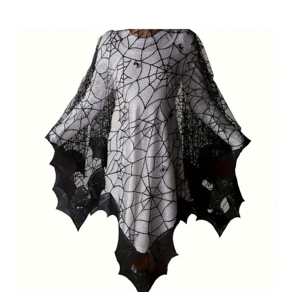Costume Accessory - Halloween Cloak Women Black Spider Web Bat Shawl Cape Magic Witch Wrap - product detail view 4