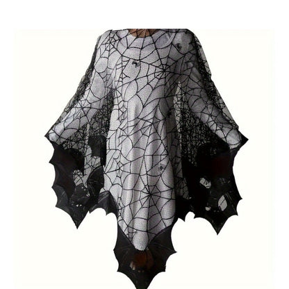 Costume Accessory - Halloween Cloak Women Black Spider Web Bat Shawl Cape Magic Witch Wrap - product detail view 4