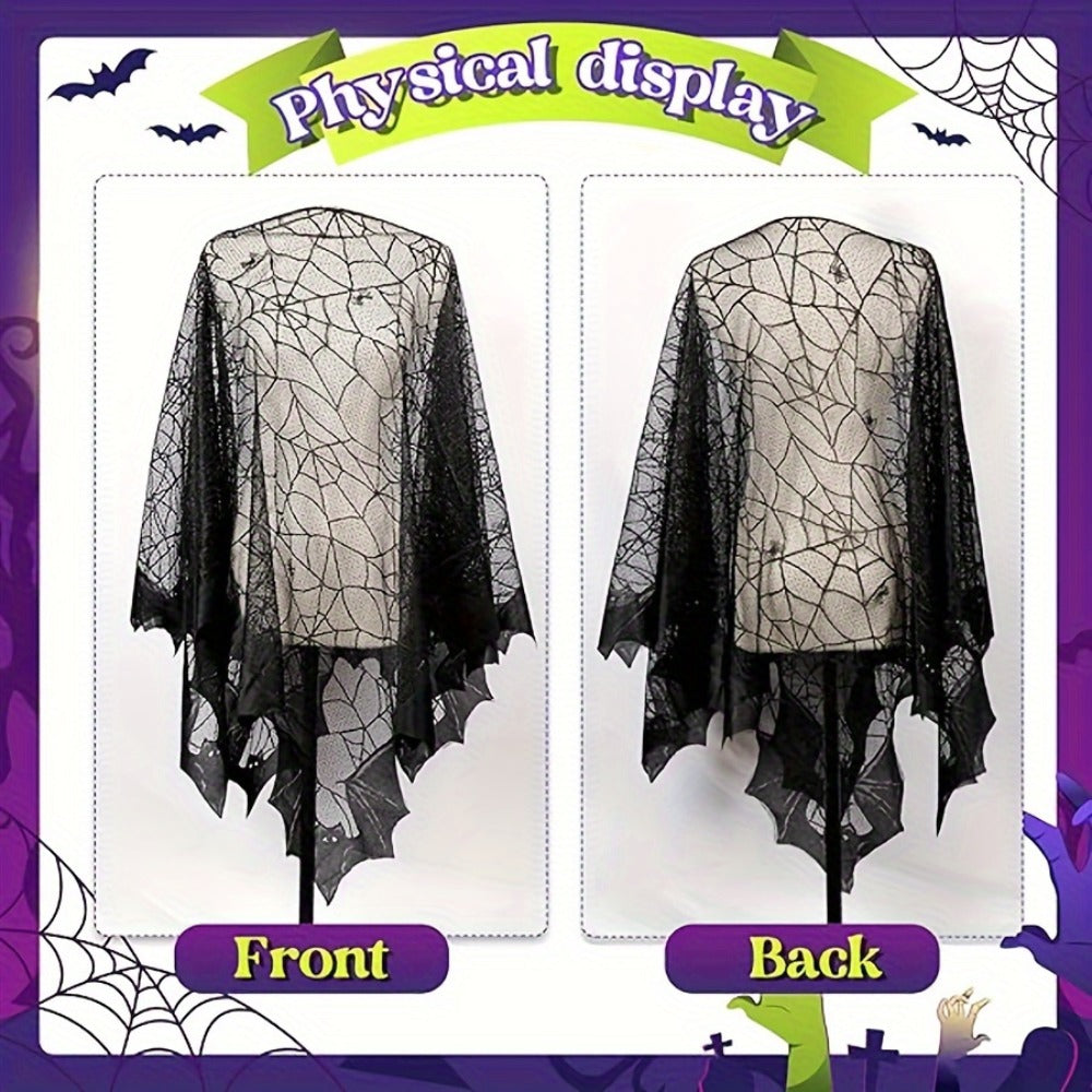 Costume Accessory - Halloween Cloak Women Black Spider Web Bat Shawl Cape Magic Witch Wrap - product detail view 8