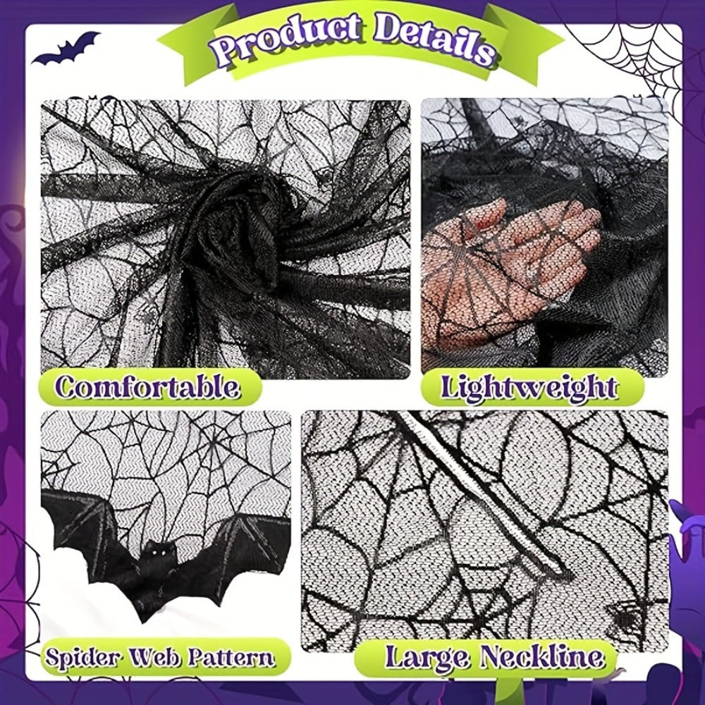 Costume Accessory - Halloween Cloak Women Black Spider Web Bat Shawl Cape Magic Witch Wrap - product detail view 9