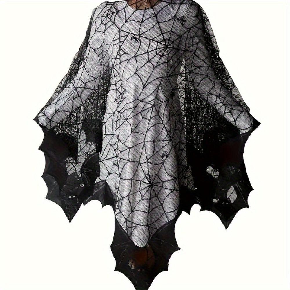 Costume Accessory - Halloween Cloak Women Black Spider Web Bat Shawl Cape Magic Witch Wrap - product detail view 10