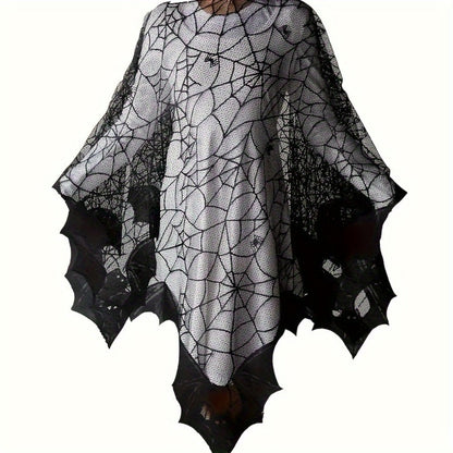 Costume Accessory - Halloween Cloak Women Black Spider Web Bat Shawl Cape Magic Witch Wrap - product detail view 10