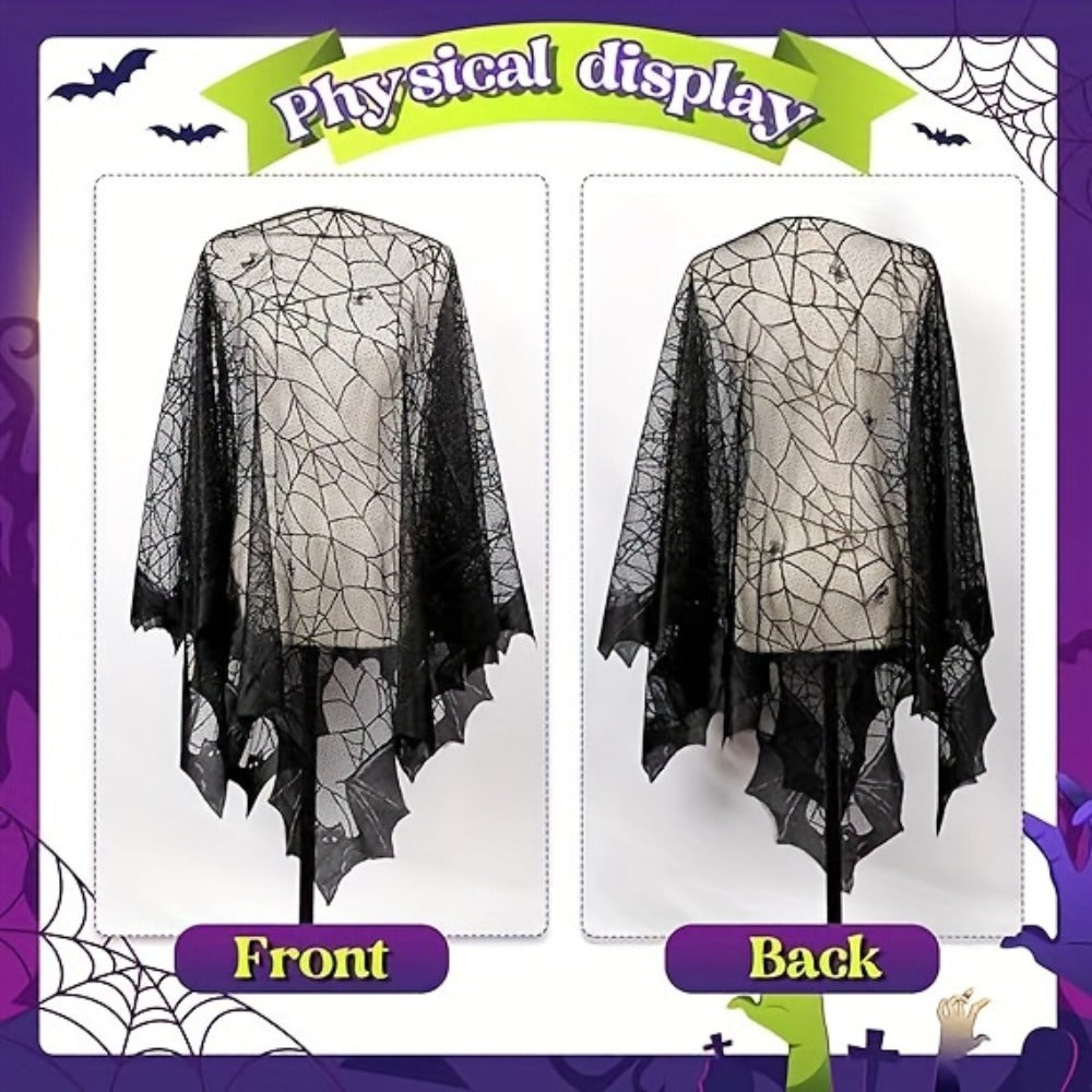 Costume Accessory - Halloween Cloak Women Black Spider Web Bat Shawl Cape Magic Witch Wrap - product detail view 11