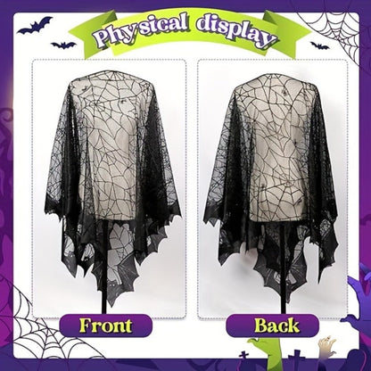 Costume Accessory - Halloween Cloak Women Black Spider Web Bat Shawl Cape Magic Witch Wrap - product detail view 11