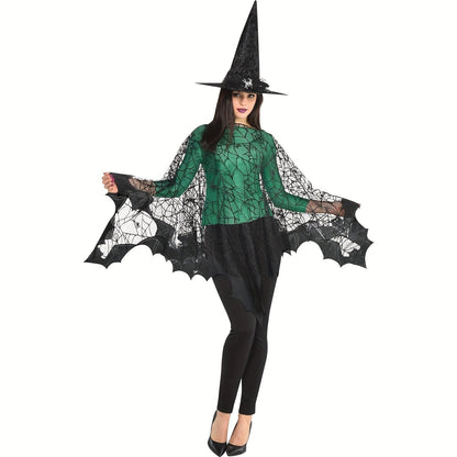Costume Accessory - Halloween Cloak Women Black Spider Web Bat Shawl Cape Magic Witch Wrap - product detail view 12