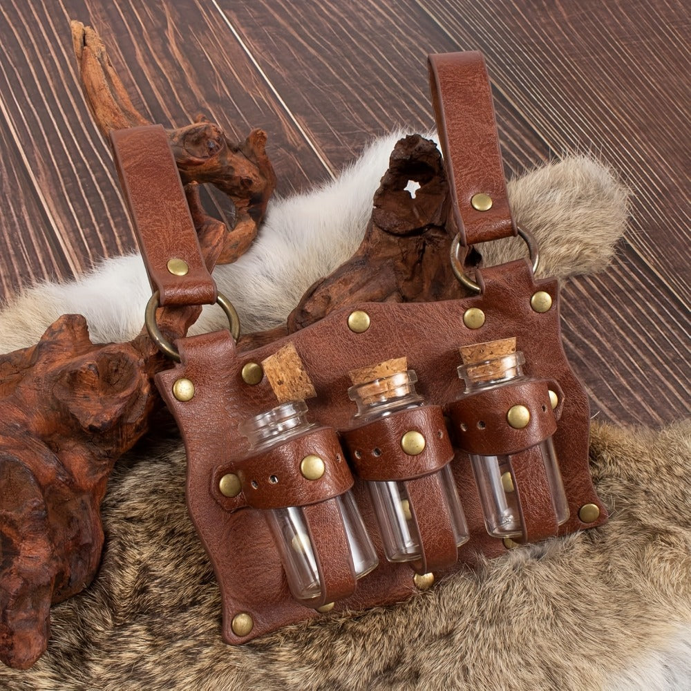 Costume Accessory Sets - Renaissance Set 5 Pieces Belt Pouch Waist Bag Potion Vials Keyring Hook - product detail view 6