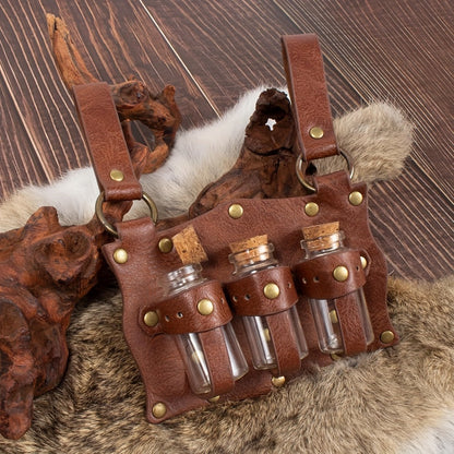 Costume Accessory Sets - Renaissance Set 5 Pieces Belt Pouch Waist Bag Potion Vials Keyring Hook - product detail view 6