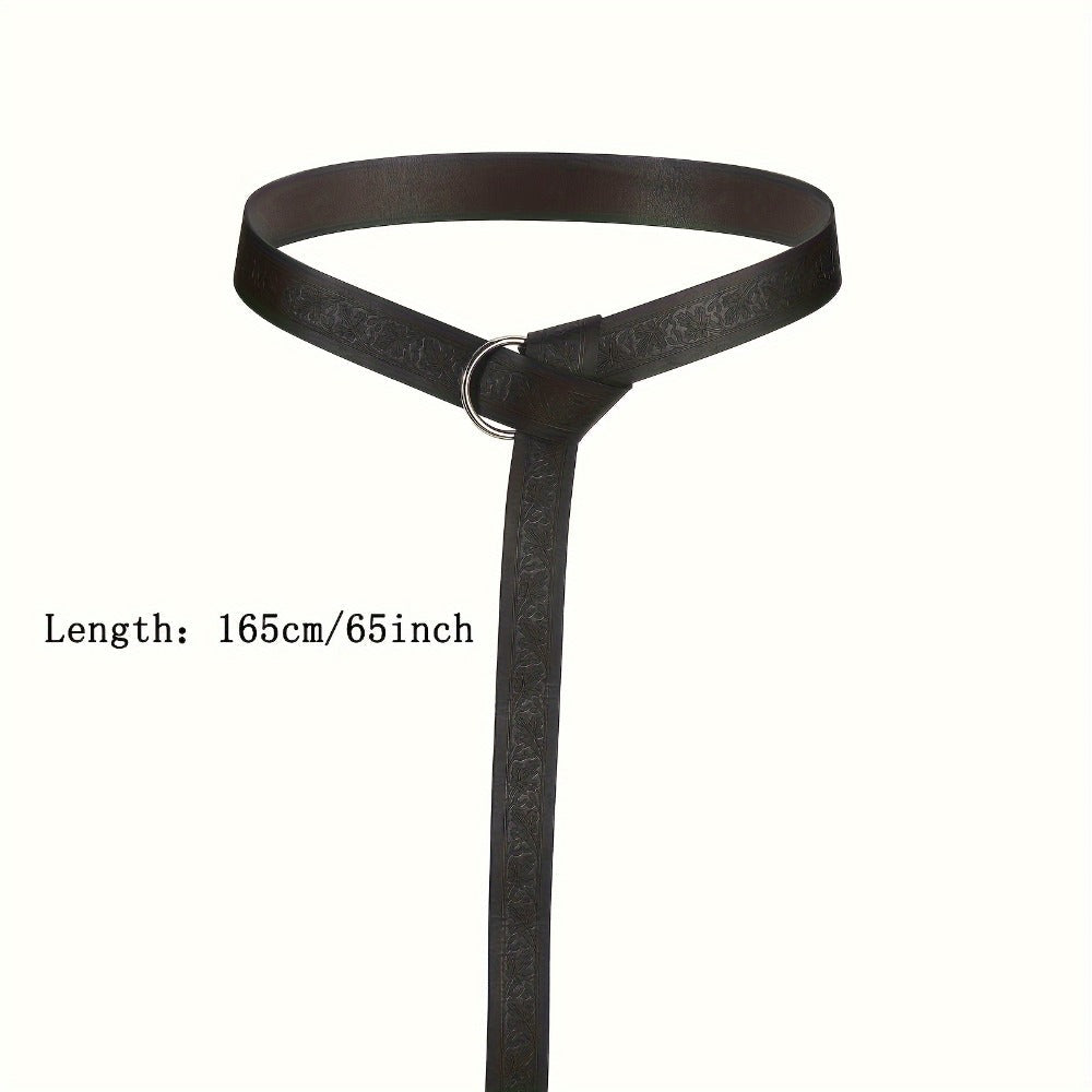 Costume Belt Set - Renaissance 5pcs | Medieval Viking Embossed Faux Leather with Pouches - product detail view 4
