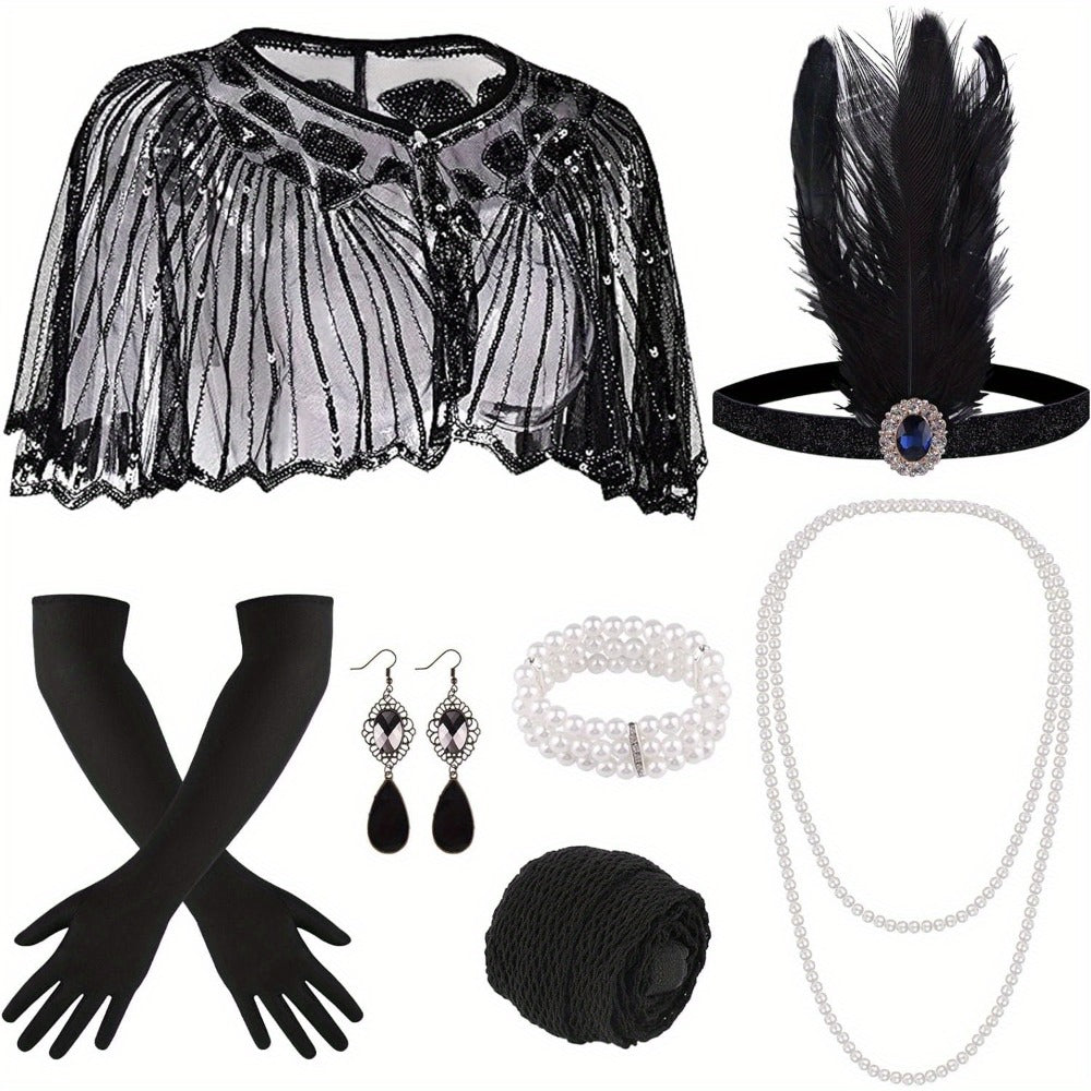 Costume Hair Accessories - Flapper Headband Set 10PCS 1920s Gatsby Roaring 20s Art Deco Vintage for - product detail view 5