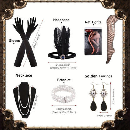 Costume Set - Flapper Dress 1920s for Women 10-Piece Sequin Beaded Fringe Midi Dress - product detail view 6
