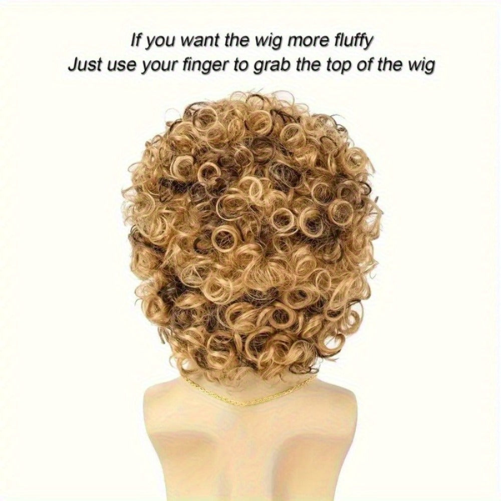 Costume Wigs & Sets - 70s Disco Wig Set for Men - 5 Piece Curly Short Afro Wig with Cap - product detail view 7