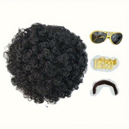 Costume Wigs & Sets - 70s Disco Wig Set for Men - 5 Piece Curly Short Afro Wig with Cap - product detail view 9