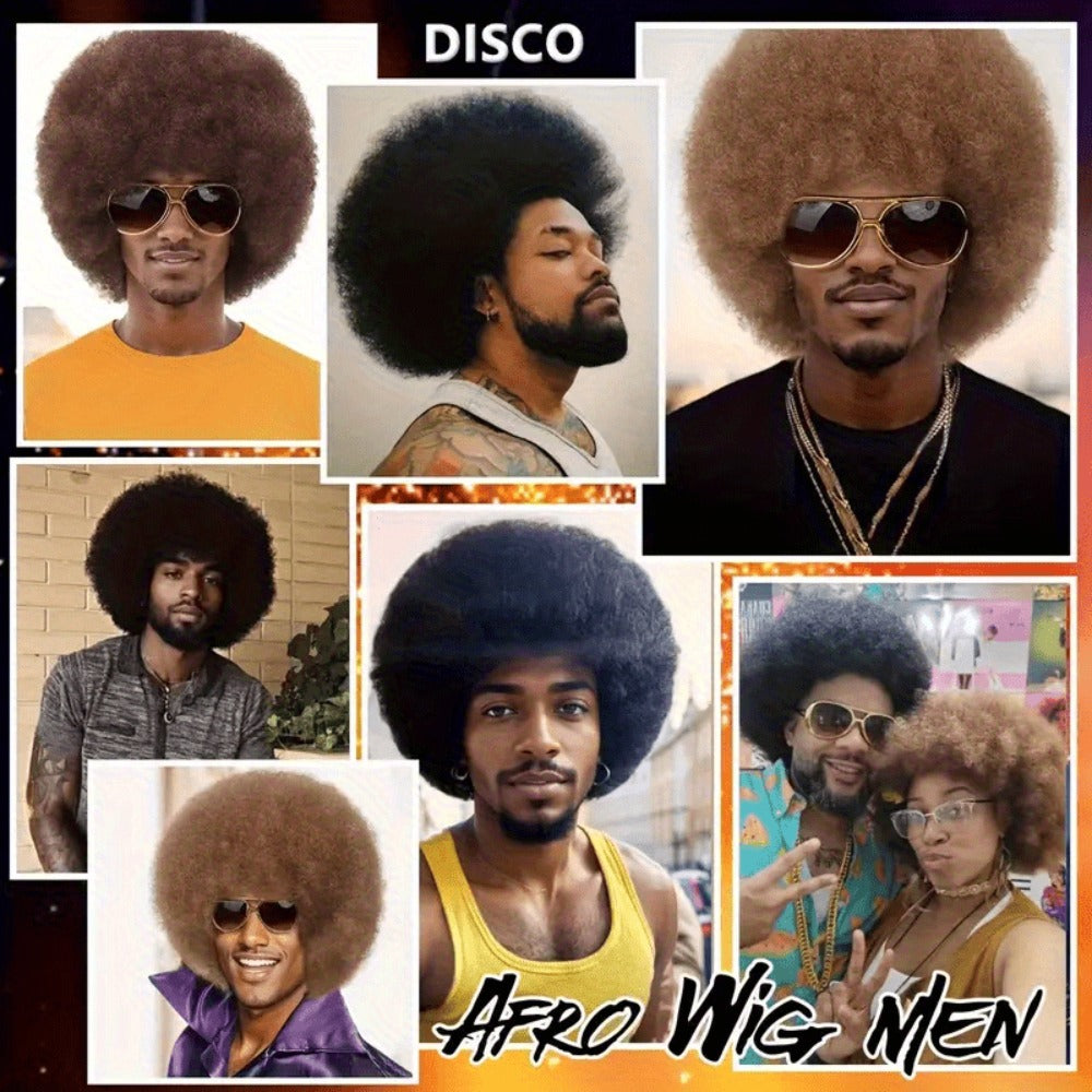 Costume Wigs & Sets - 70s Disco Wig Set for Men - 5 Piece Curly Short Afro Wig with Cap - product detail view 15