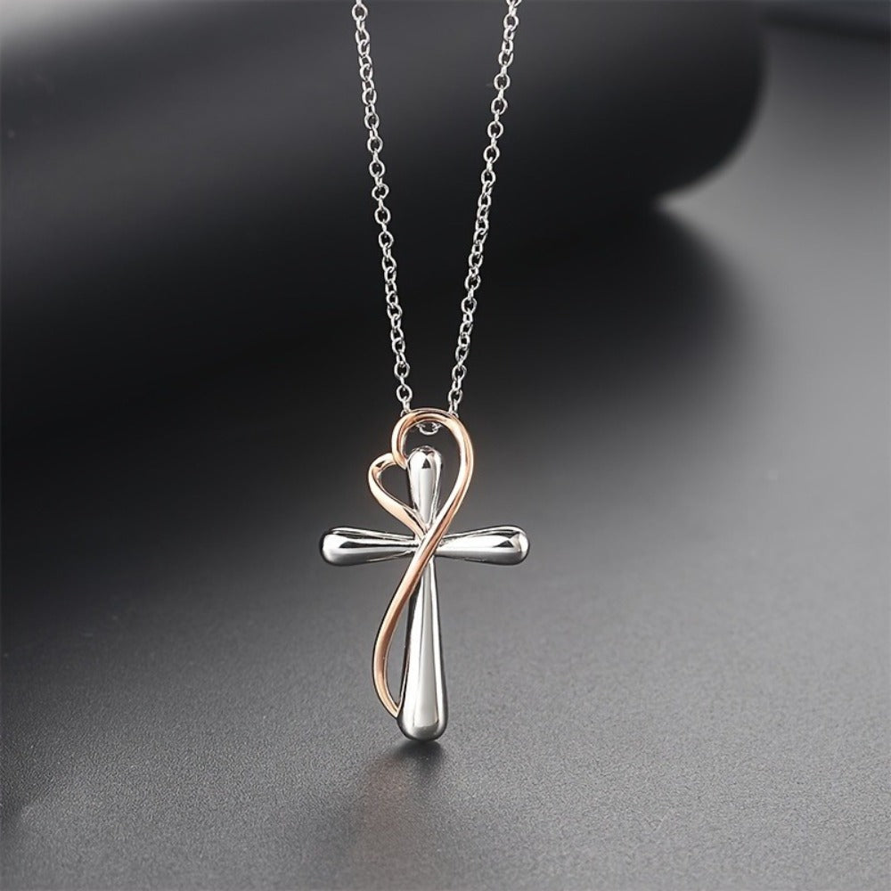 Cross Necklace - 925 Sterling Silver Pendant for Women Love Heart Religious Charm Jewelry - main product view