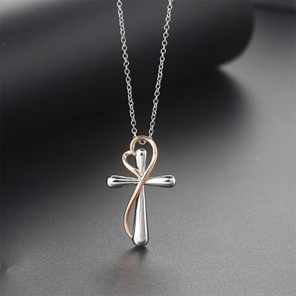 Cross Necklace - 925 Sterling Silver Pendant for Women Love Heart Religious Charm Jewelry - main product view
