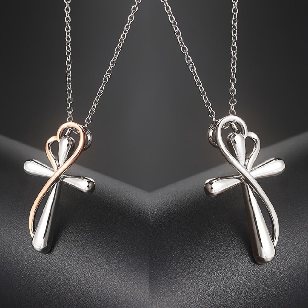 Cross Necklace - 925 Sterling Silver Pendant for Women Love Heart Religious Charm Jewelry - product detail view 2