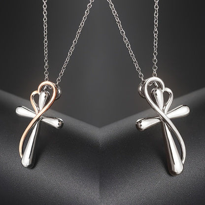 Cross Necklace - 925 Sterling Silver Pendant for Women Love Heart Religious Charm Jewelry - product detail view 2