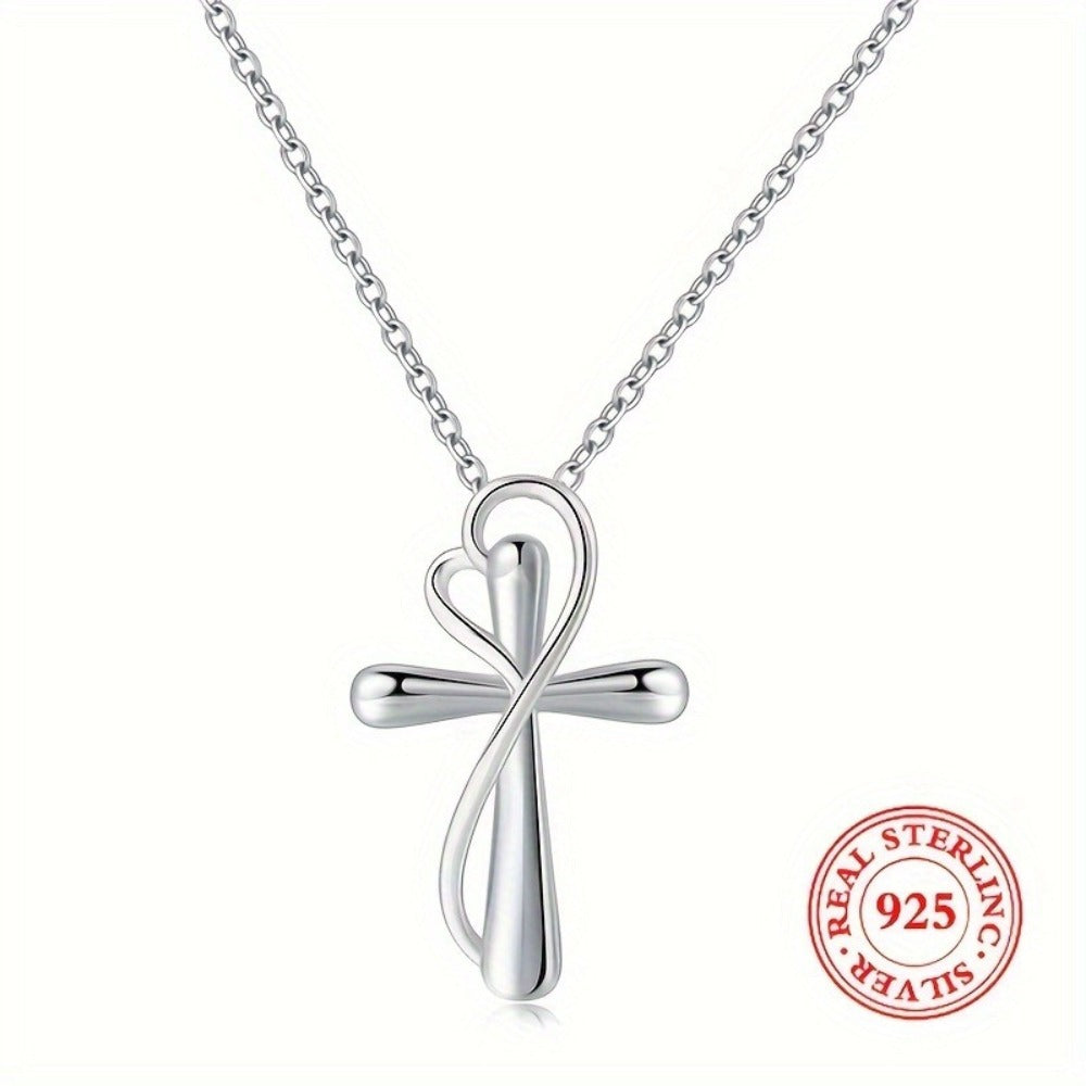 Cross Necklace - 925 Sterling Silver Pendant for Women Love Heart Religious Charm Jewelry - product detail view 4
