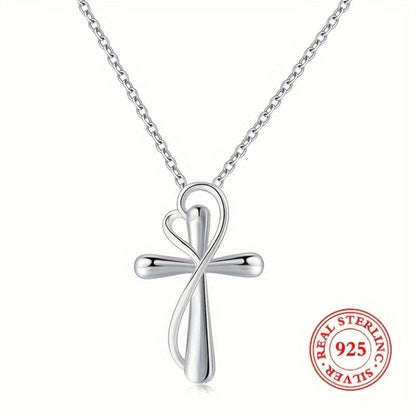 Cross Necklace - 925 Sterling Silver Pendant for Women Love Heart Religious Charm Jewelry - product detail view 4