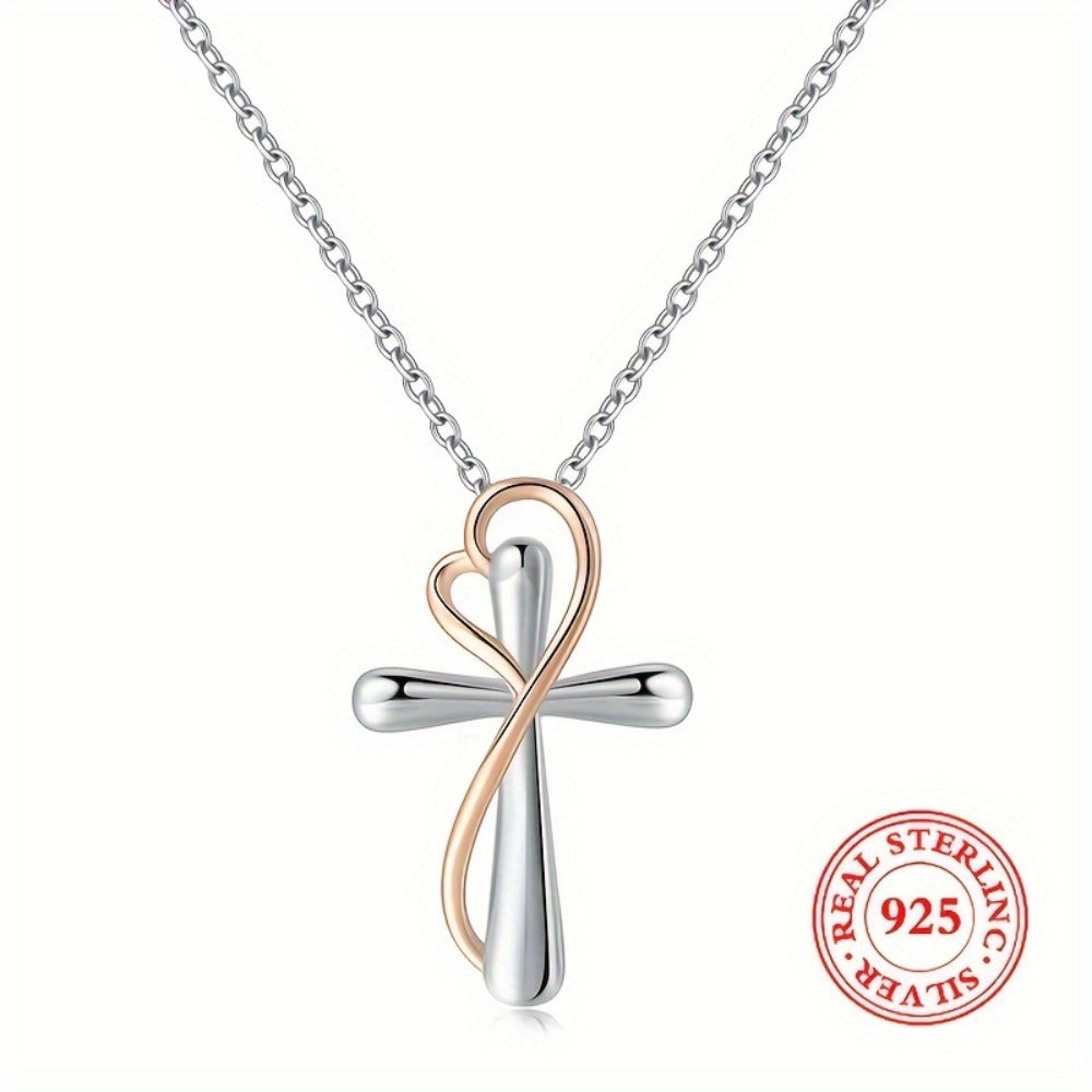 Cross Necklace - 925 Sterling Silver Pendant for Women Love Heart Religious Charm Jewelry - product detail view 5