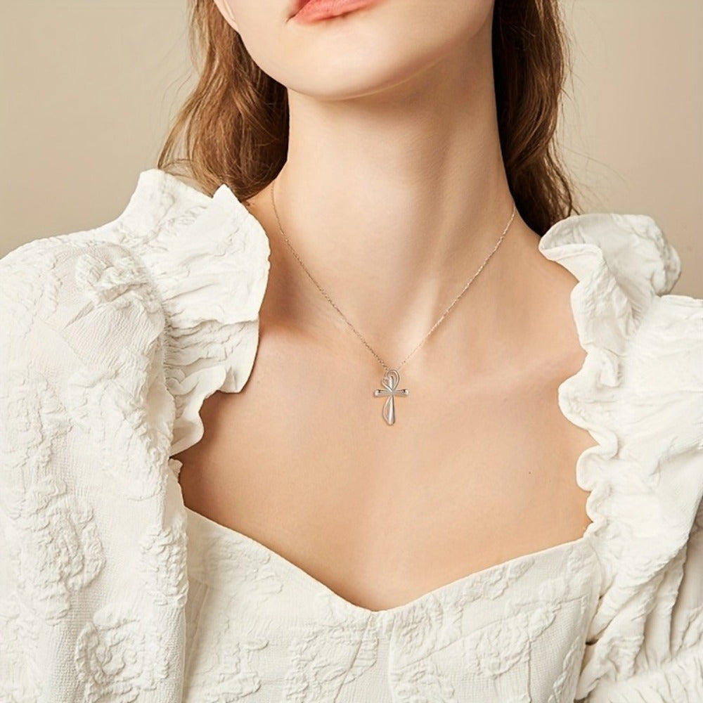 Cross Necklace - 925 Sterling Silver Pendant for Women Love Heart Religious Charm Jewelry - product detail view 6