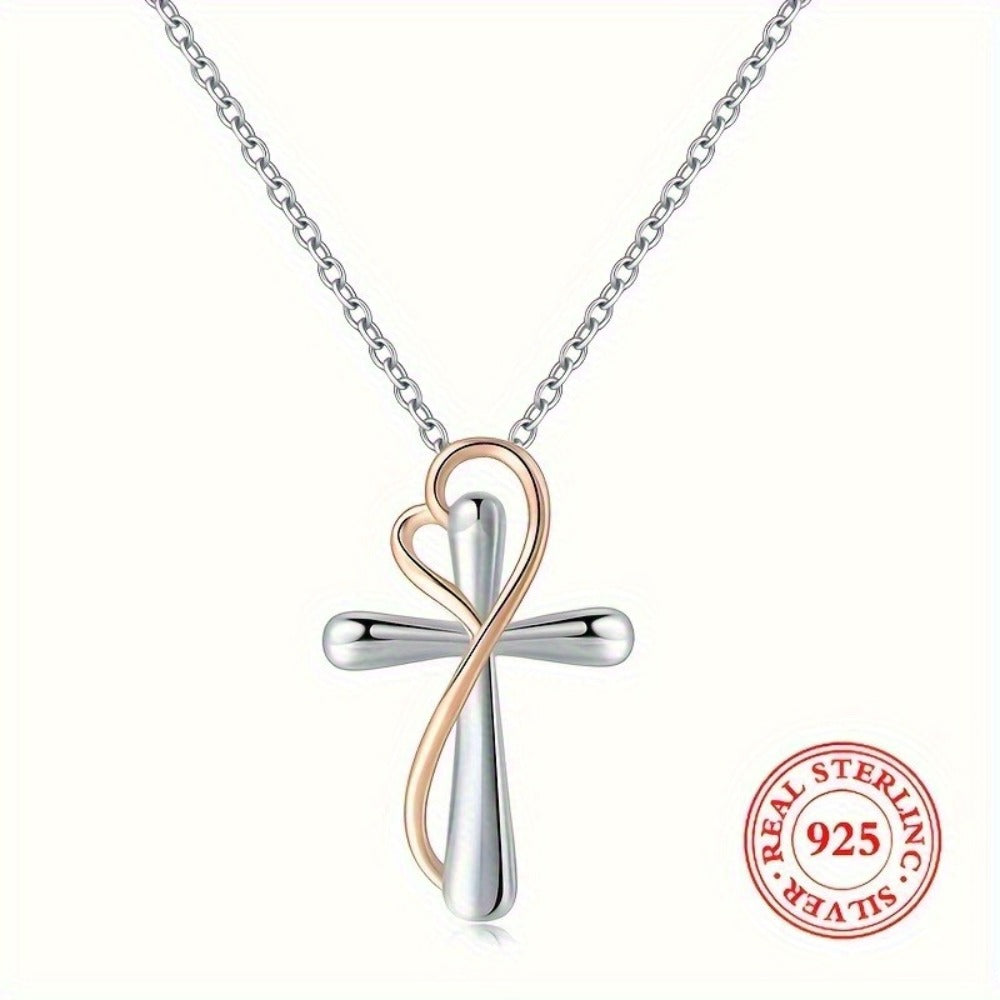 Cross Necklace - 925 Sterling Silver Pendant for Women Love Heart Religious Charm Jewelry - product detail view 7