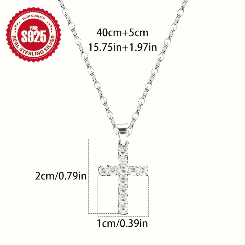 Cross Necklace - Lip 925 Sterling Silver with Cubic Zirconia & Heart Charm - Boho Sexy - product detail view 5
