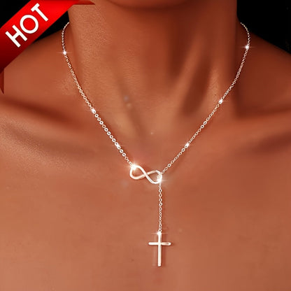 Cross Necklace - Pendant for Women 2PCS Set Silver Plated Hypoallergenic Lightweight Faith - main product view