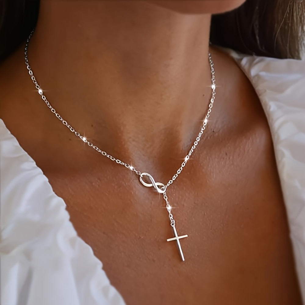 Cross Necklace - Pendant for Women 2PCS Set Silver Plated Hypoallergenic Lightweight Faith - product detail view 5