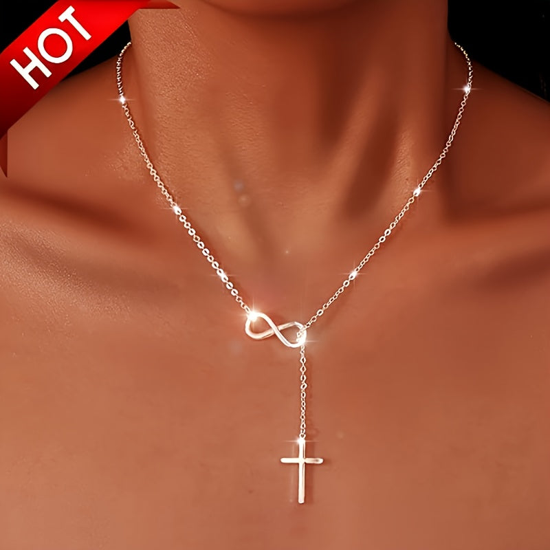 Cross Necklace - Pendant for Women 2PCS Set Silver Plated Hypoallergenic Lightweight Faith - product detail view 7