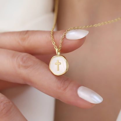 Cross Necklace - Pendant for Women Gold Enamel Irregular Shape Hypoallergenic Stainless - product detail view 9