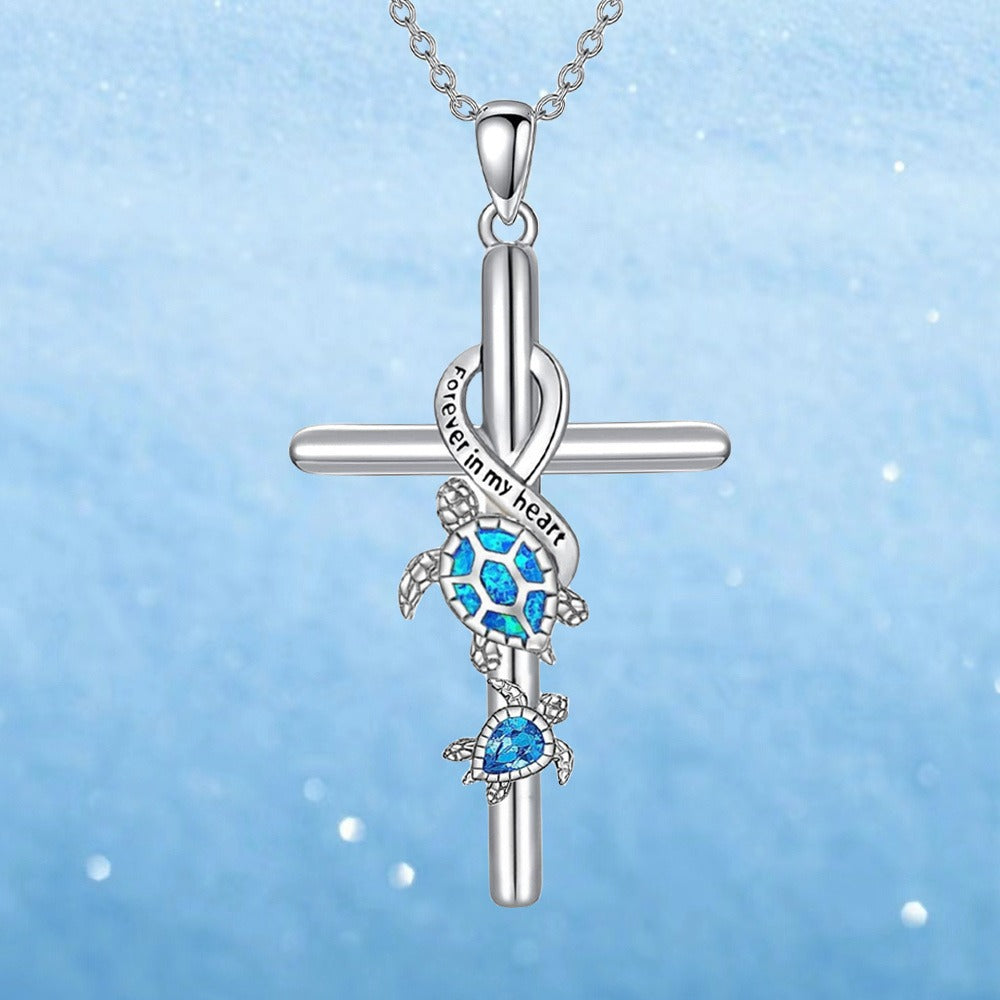 Cross Necklace - Pendant Set 3pcs Animal Charm Hummingbird Butterfly Turtle , Elegant - product detail view 2