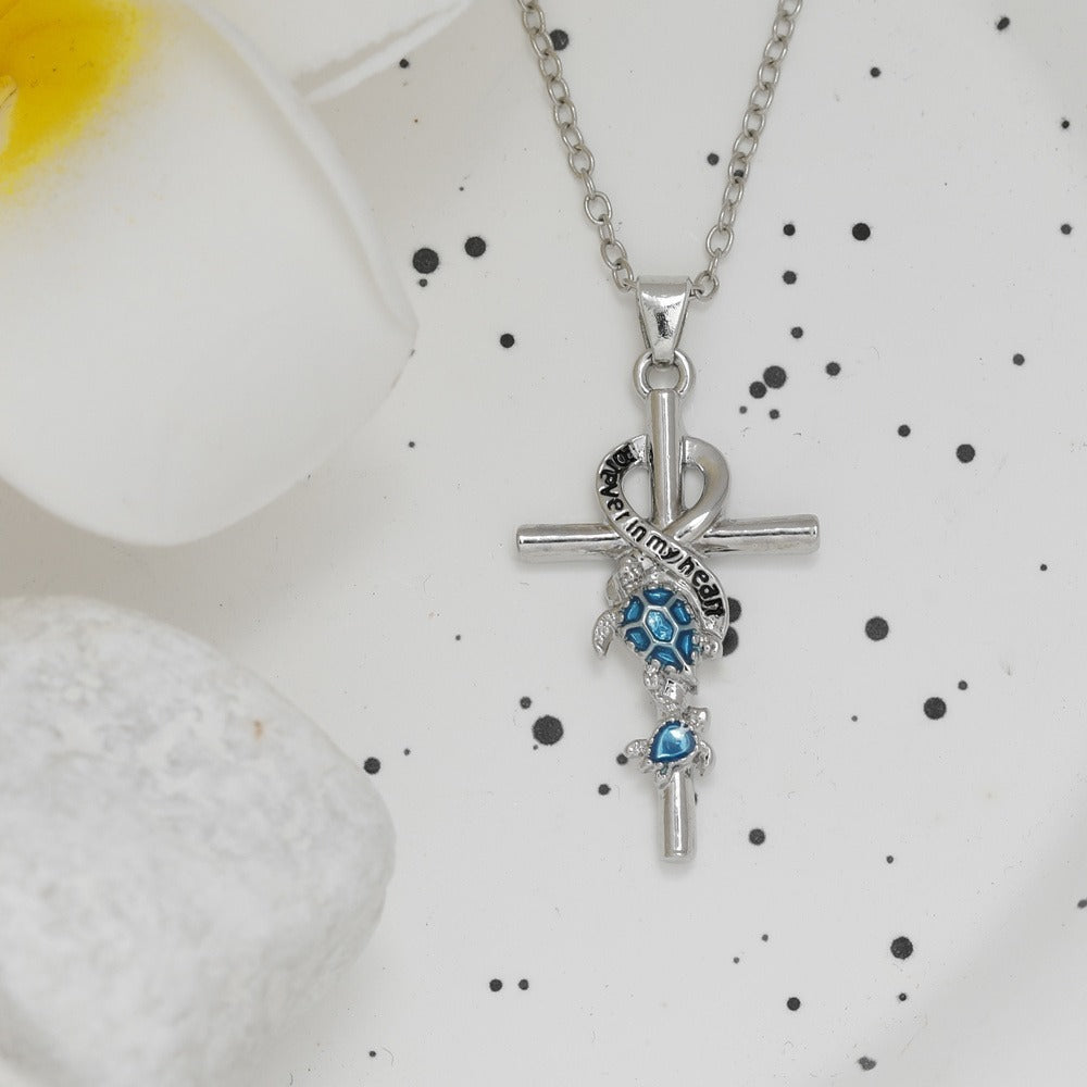 Cross Necklace - Pendant Set 3pcs Animal Charm Hummingbird Butterfly Turtle , Elegant - product detail view 4