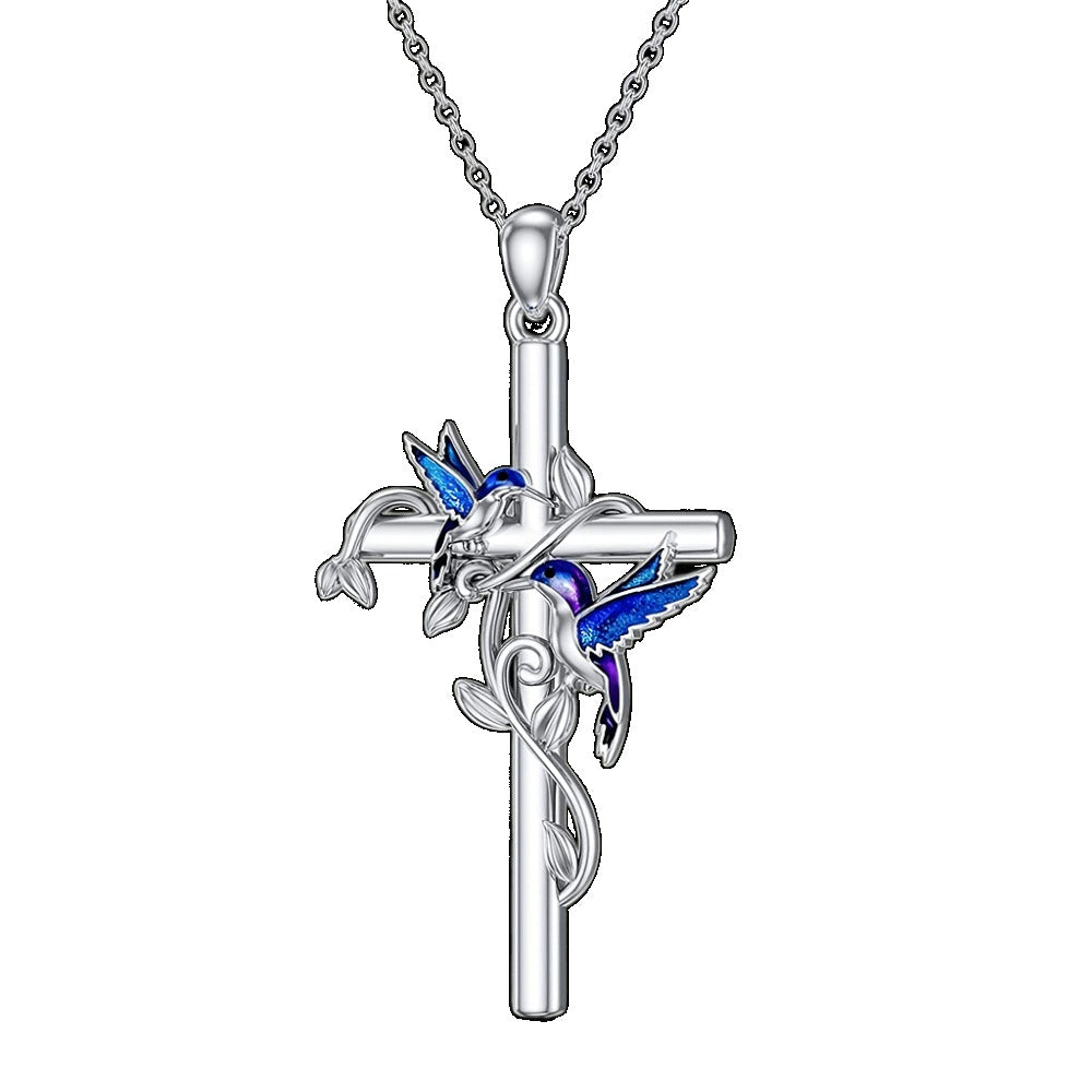 Cross Necklace - Pendant Set 3pcs Animal Charm Hummingbird Butterfly Turtle , Elegant - product detail view 8