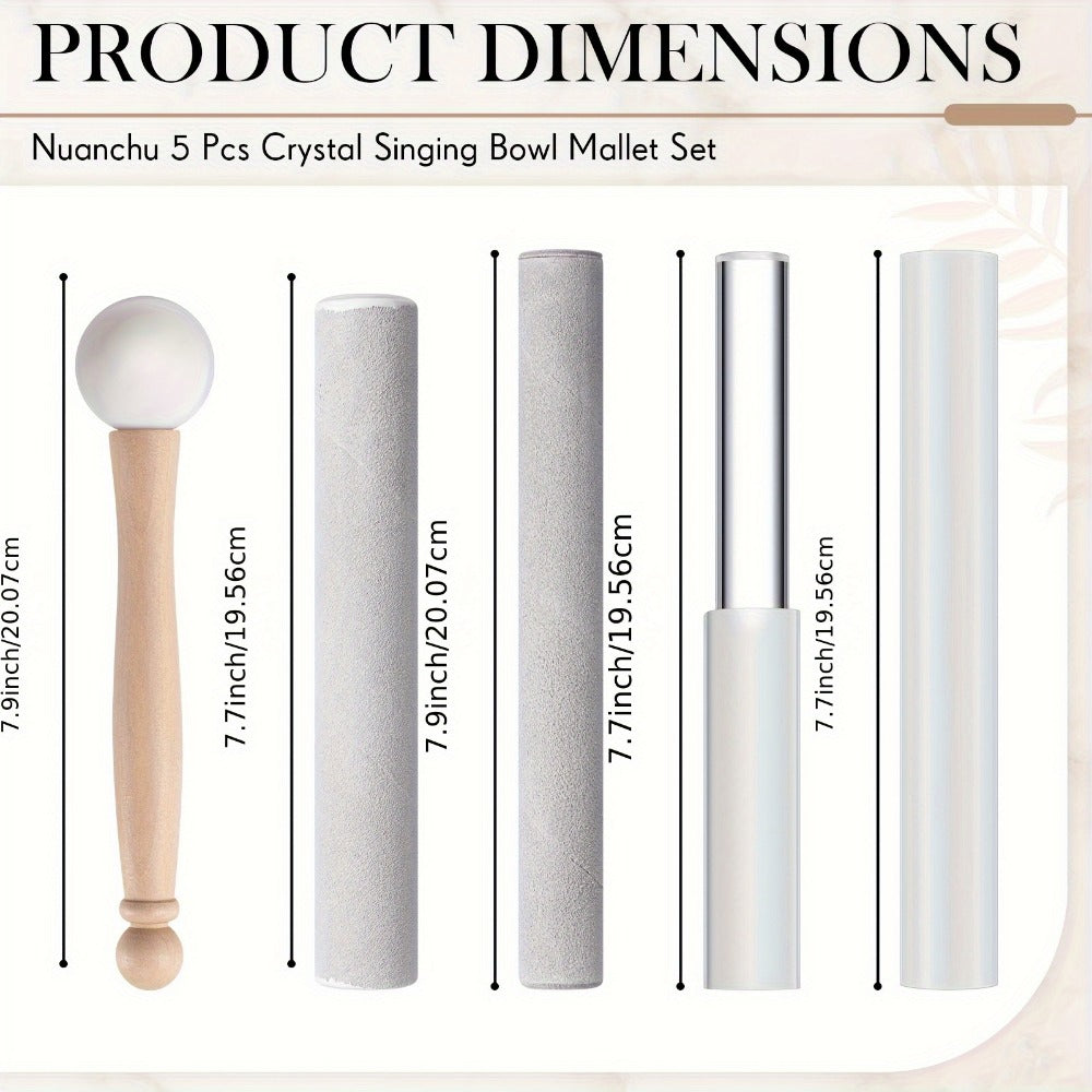 Crystal Singing Bowl Mallet Set, 5-Piece Percussion Striker Kit detail image - detail view 4