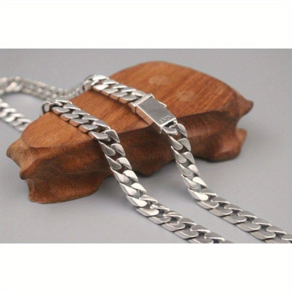 Cuban Link Chain Necklace - 925 Sterling Silver for Men 10mm Wide , Anti-Allergic, Multiple Lengths, & - product detail view