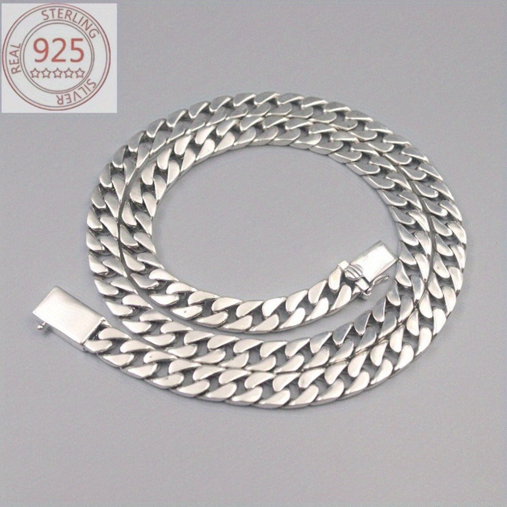 Cuban Link Chain Necklace - 925 Sterling Silver for Men 10mm Wide , Anti-Allergic, Multiple Lengths, & - product detail view