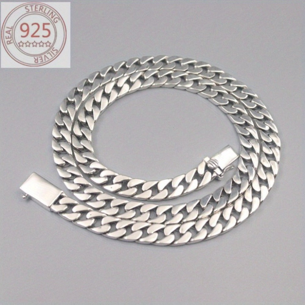 Cuban Link Chain Necklace - 925 Sterling Silver for Men 10mm Wide , Anti-Allergic, Multiple Lengths, & - product detail view