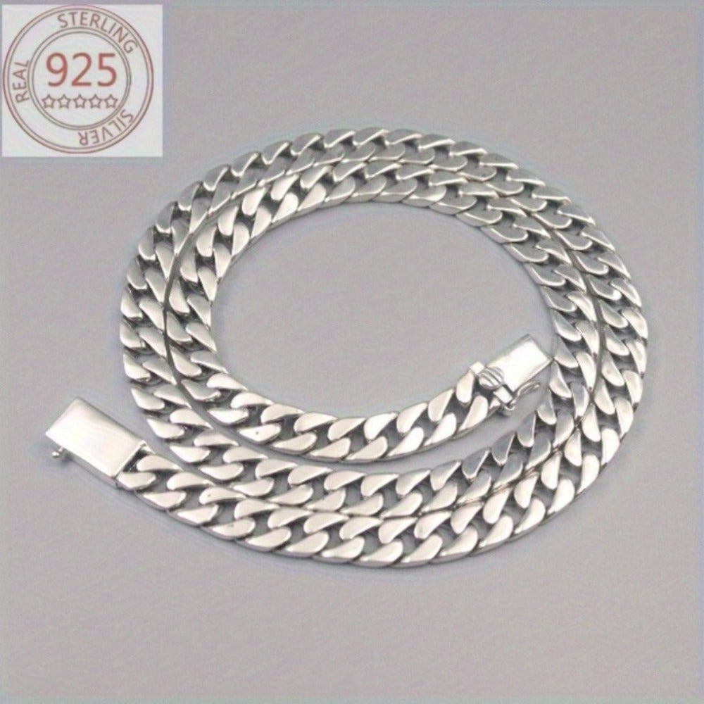 Cuban Link Chain Necklace - 925 Sterling Silver for Men 10mm Wide , Anti-Allergic, Multiple Lengths, & - product detail view
