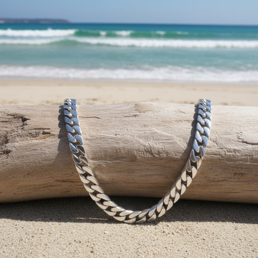 Cuban Link Chain Necklace - 925 Sterling Silver for Men 10mm Wide , Anti-Allergic, Multiple Lengths, & - product detail view