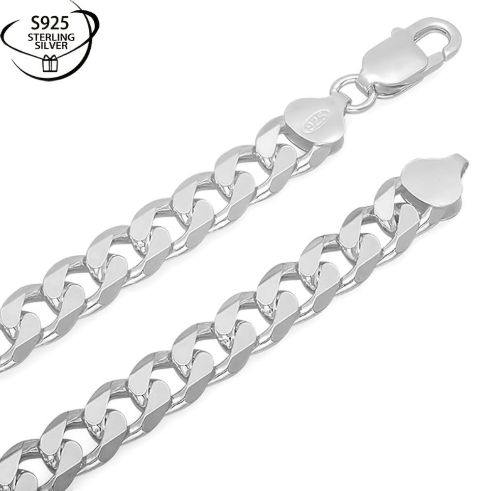 Cuban Link Chain Necklace - 925 Sterling Silver for Men 10mm Wide , Anti-Allergic, Multiple Lengths, & - product detail view