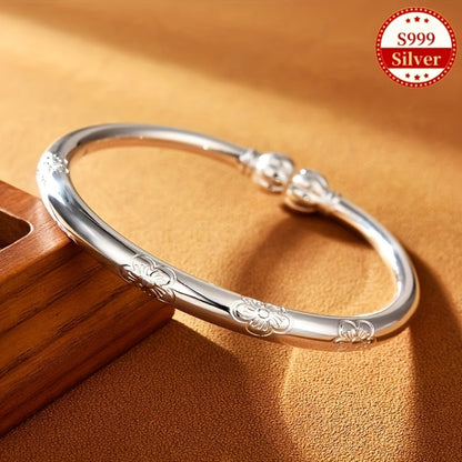 Cuff Bracelet - S999 Sterling Silver for Women Tribal Style Minimalist Bangle, Everyday - product detail view 2