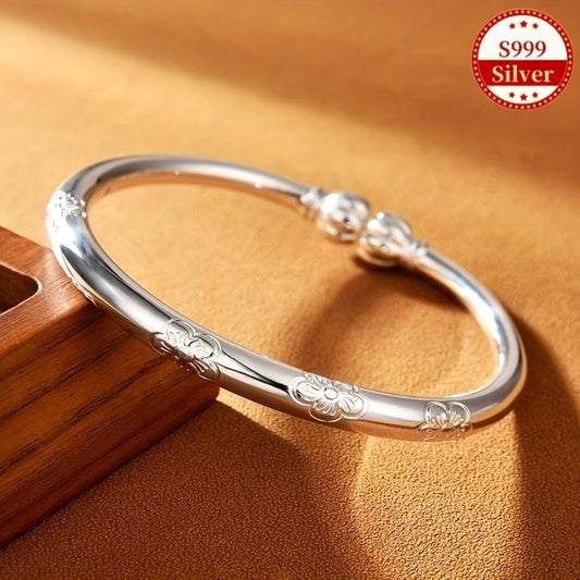 Cuff Bracelet - S999 Sterling Silver for Women Tribal Style Minimalist Bangle, Everyday - product detail view 2